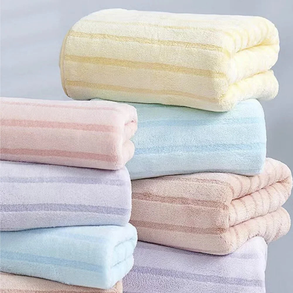 Striped Pattern Bath Body Towel Super Soft Absorbent Pink Blue Yellow Purple New